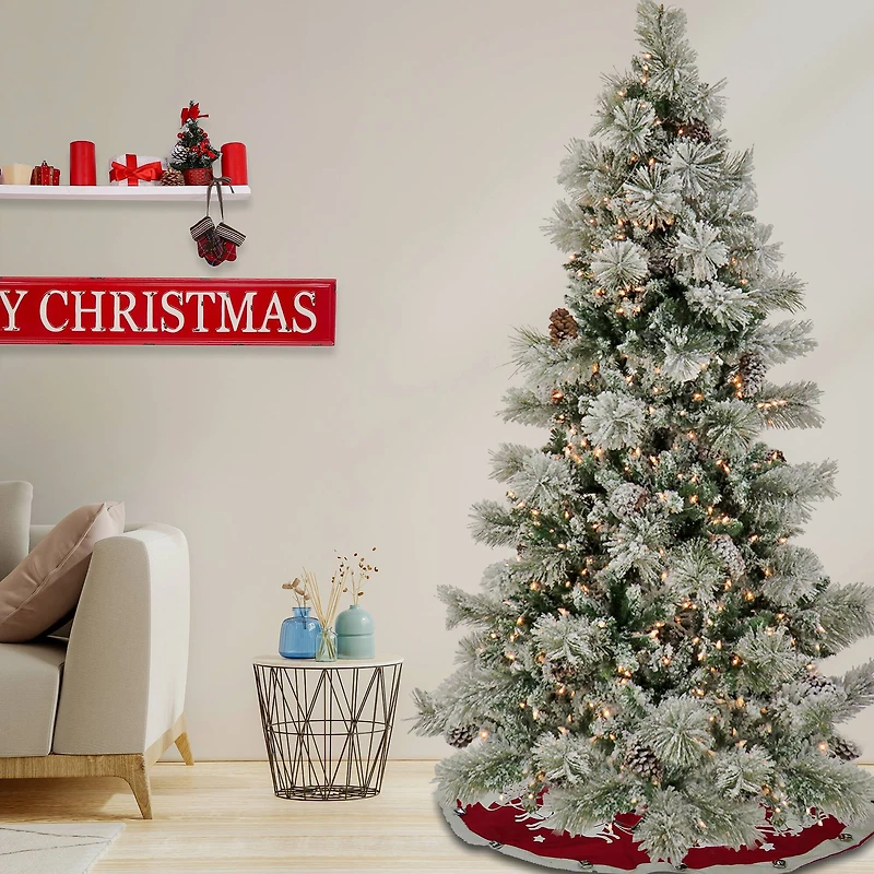 7.5ft. Pre-Lit Snowy Yorkshire Artificial Christmas Tree, Clear Lights
