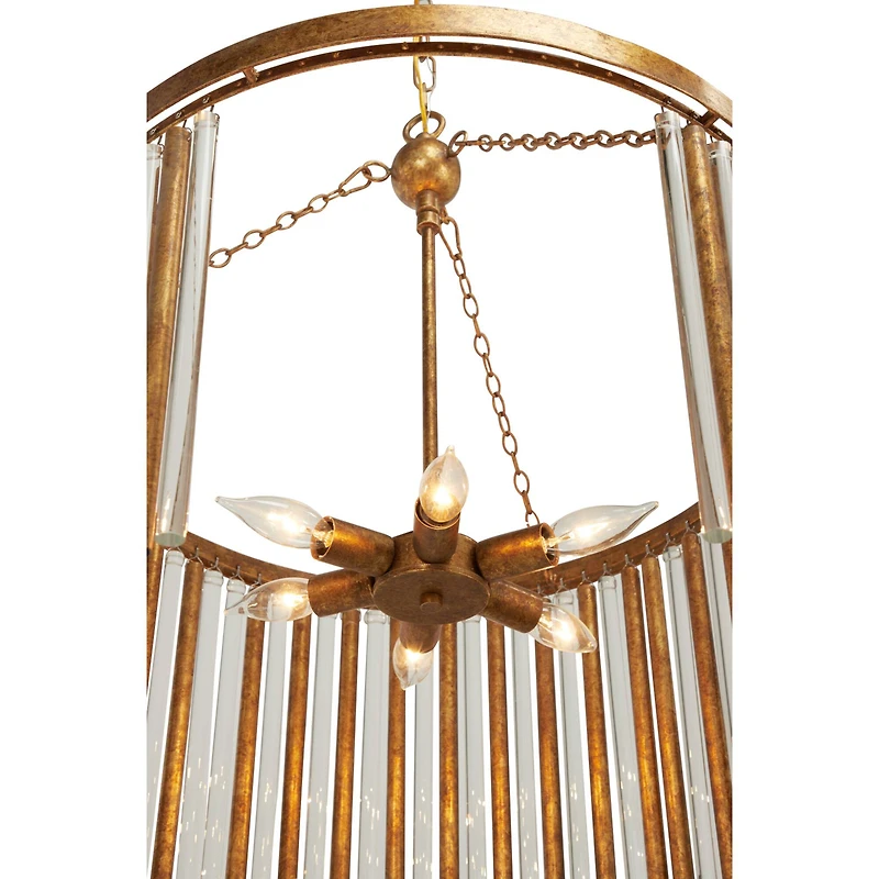 Gold Iron Glam Drum Chandelier, 25" x 22" x 22"
