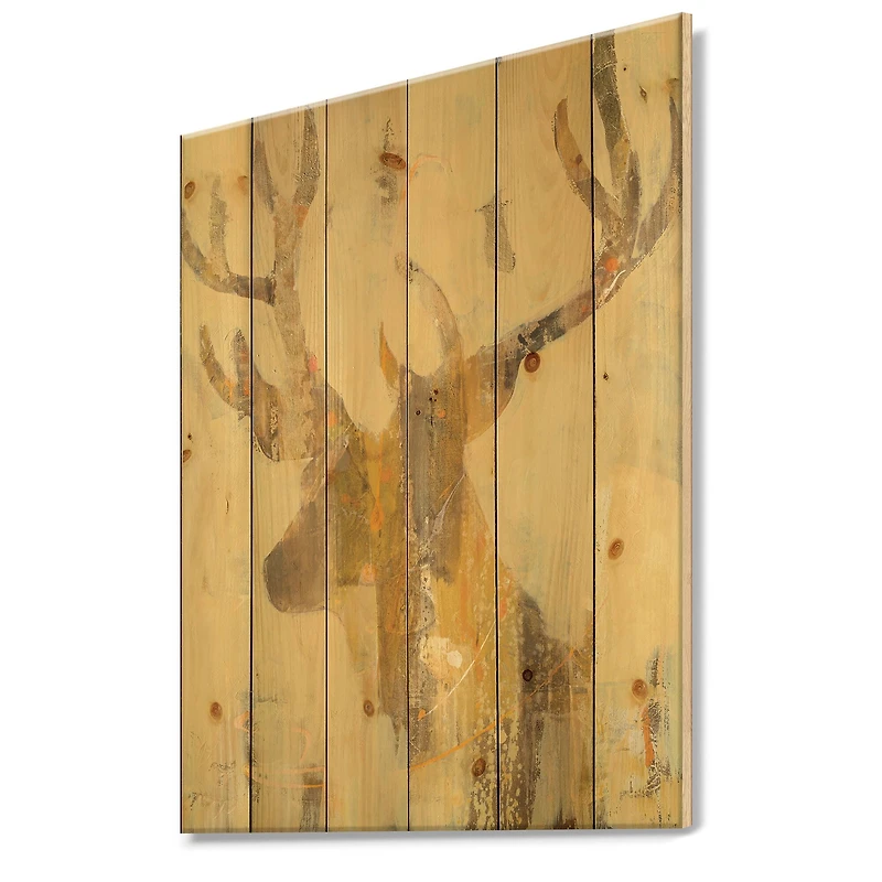 Designart - Golden Deer II - Modern Farmhouse Print on Natural Pine Wood