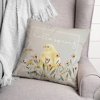 Hello Spring Chick 2 18" x 18" Indoor / Outdoor Pillow