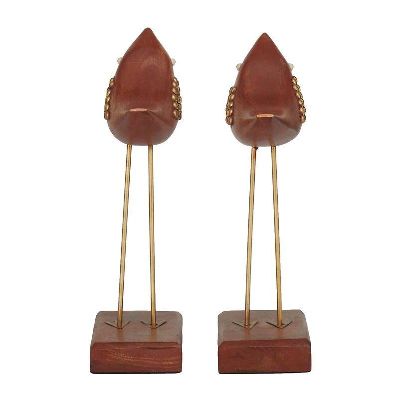 Brown Wood Traditional Bird Sculpture, Set of 2" 3", 10"
