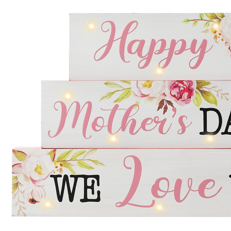 Glitzhome® 12" Lighted Wood Happy Mother's Day Block Sign
