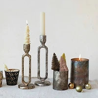 Hello Honey® 11" Oxidized Silver Finish Tall Aluminum Taper Candleholder