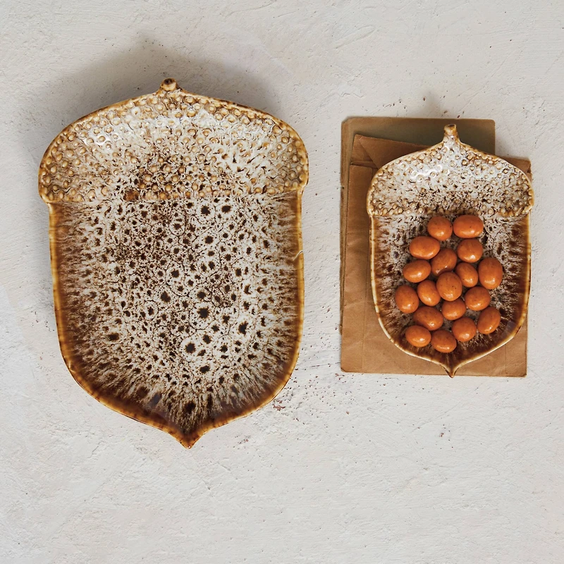 Hello Honey 8.25" Brown Reactive Glaze Stoneware Acorn Shaped Plate