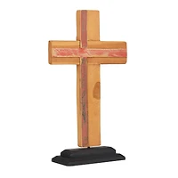 18" Brown Wood Modern Cross Sculpture