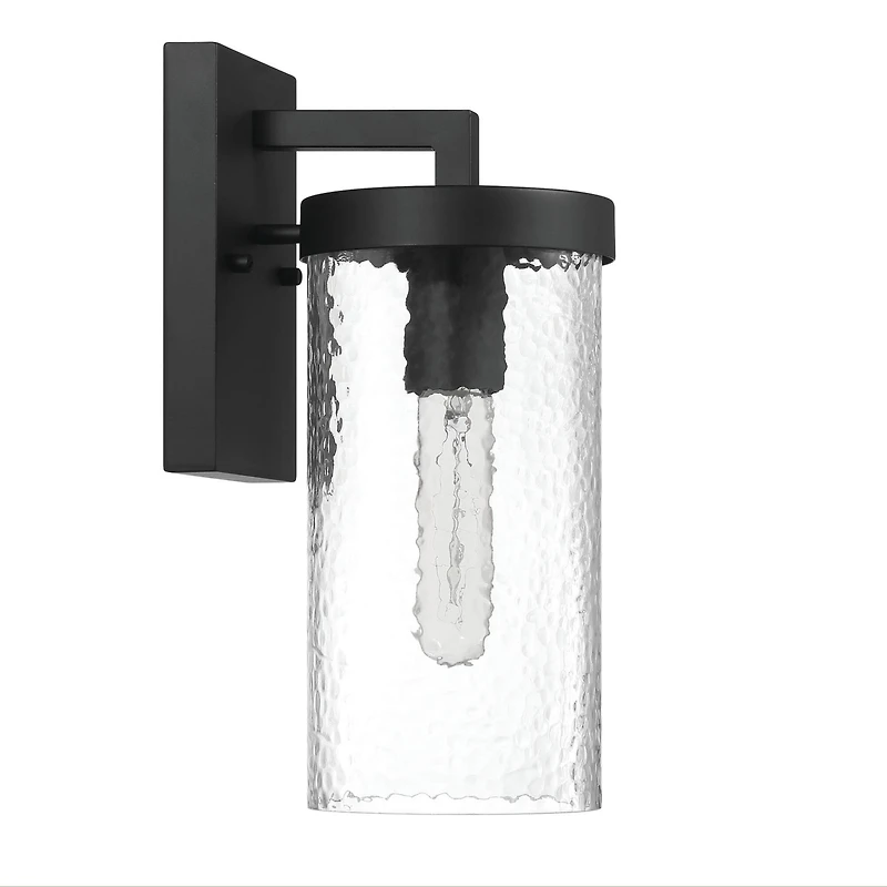 Hello Honey® Aria Matte Black Cylindrical Textured Water Glass & Metal Wall Mounted Outdoor Light