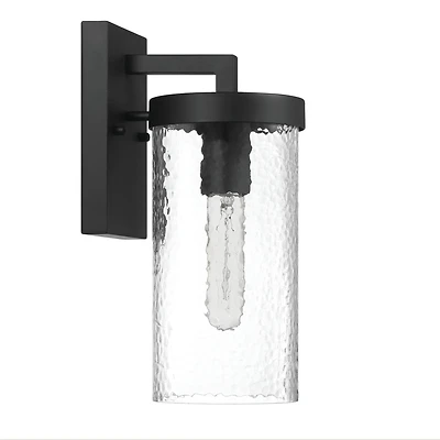 Hello Honey® Aria Matte Black Cylindrical Textured Water Glass & Metal Wall Mounted Outdoor Light