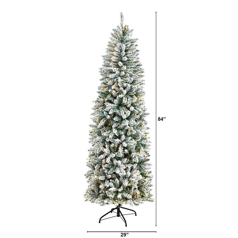 7ft. Pre-Lit Flocked Montreal Fir Artificial Christmas Tree, Warm White LED Lights