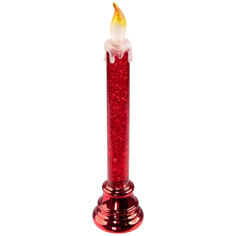 Glittered LED Flameless Christmas Candle - 9.25" - Red