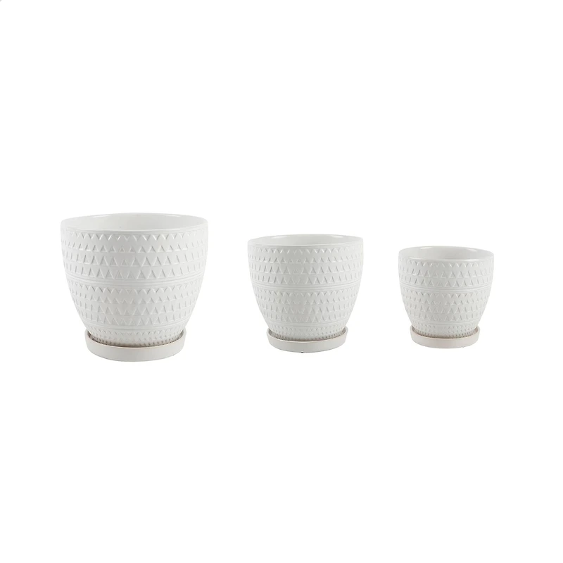 Flora Bunda® Matte White Pharaoh Ceramic Pot On Saucer Set, 3ct.