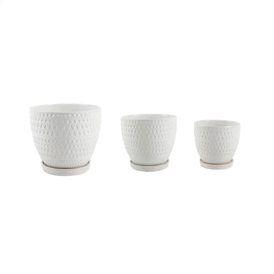 Flora Bunda® Matte White Pharaoh Ceramic Pot On Saucer Set, 3ct.