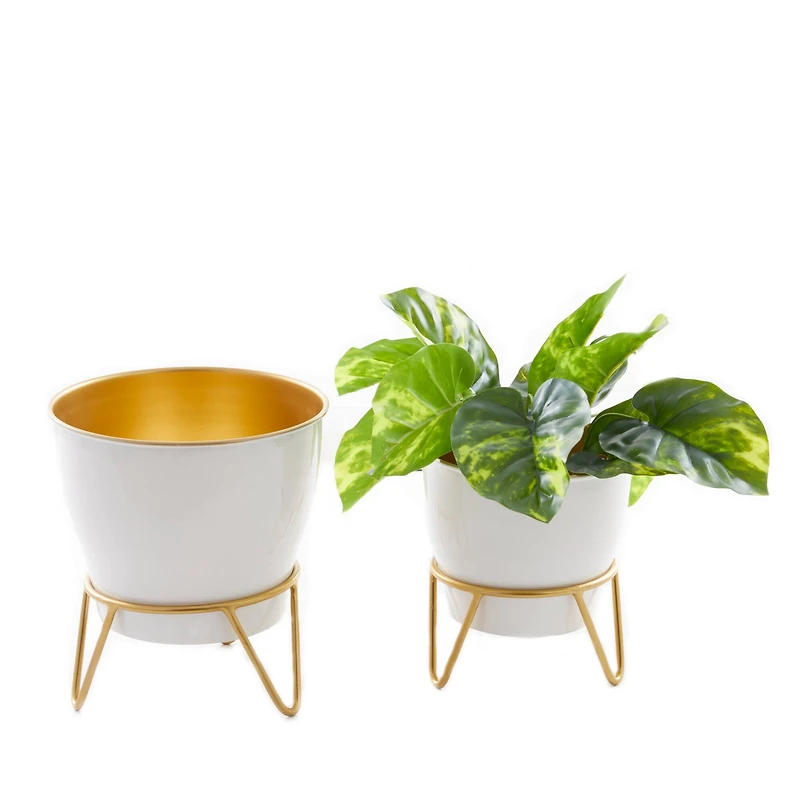 The Novogratz Set of 2 White Iron Modern Planter, 11" x 10" x 10"
