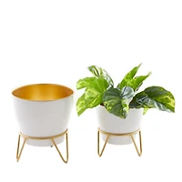 The Novogratz Set of 2 White Iron Modern Planter, 11" x 10" x 10"