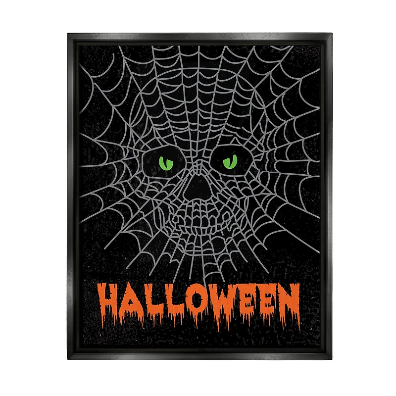 Stupell Industries Spooky Halloween Spider Web Skull Framed Floater Canvas Wall Art