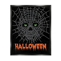 Stupell Industries Spooky Halloween Spider Web Skull Framed Floater Canvas Wall Art