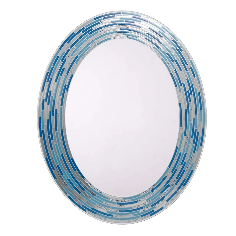 Head West Aqua/Blue3 Tile Framed Oval Wall Vanity Mirror - 23" x 29"