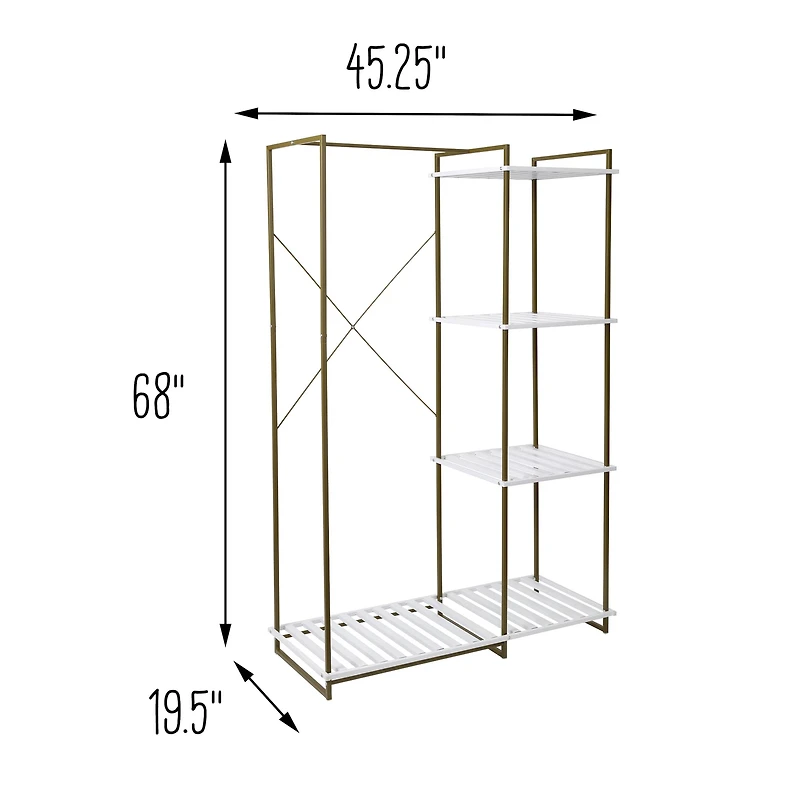 Honey Can Do Olive & White Freestanding Open Metal Closet Wardrobe