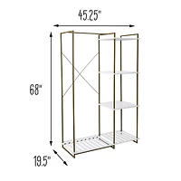 Honey Can Do Olive & White Freestanding Open Metal Closet Wardrobe