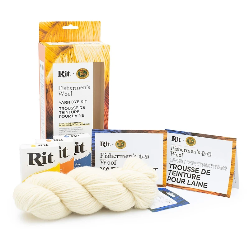 Lion Brand® Yarn Tangerine, Golden Yellow & Blue Fishermen's Wool® Yarn Rit® Kit