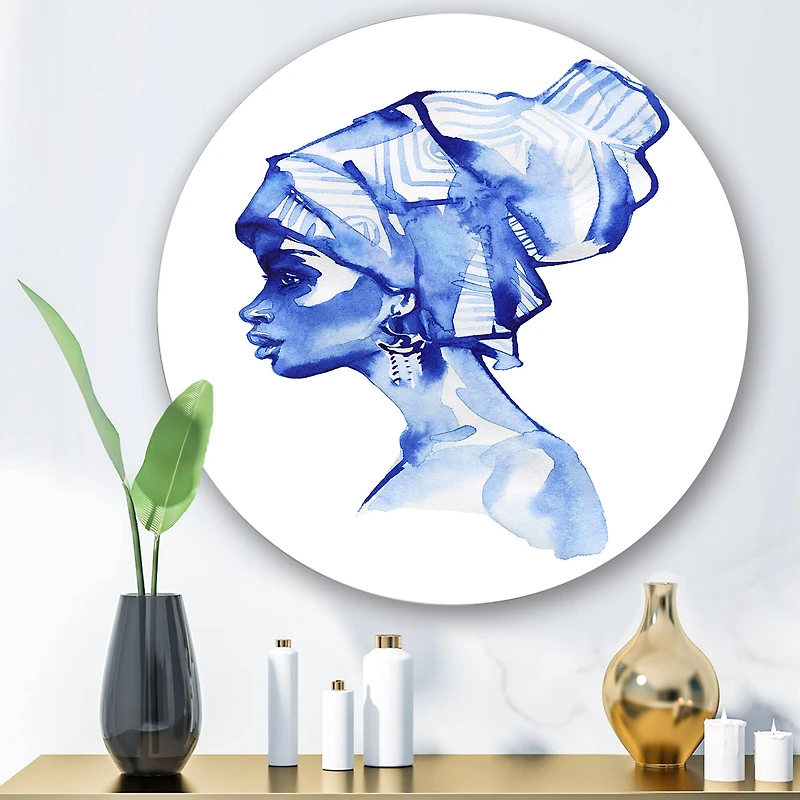 Designart - Blue Fashion Portrait of Afro American Woman