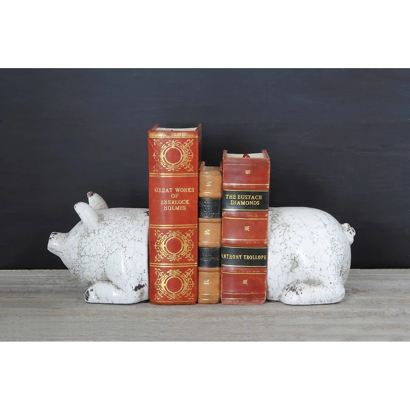 Hello Honey® Distressed White Pig Terracotta Bookends Set