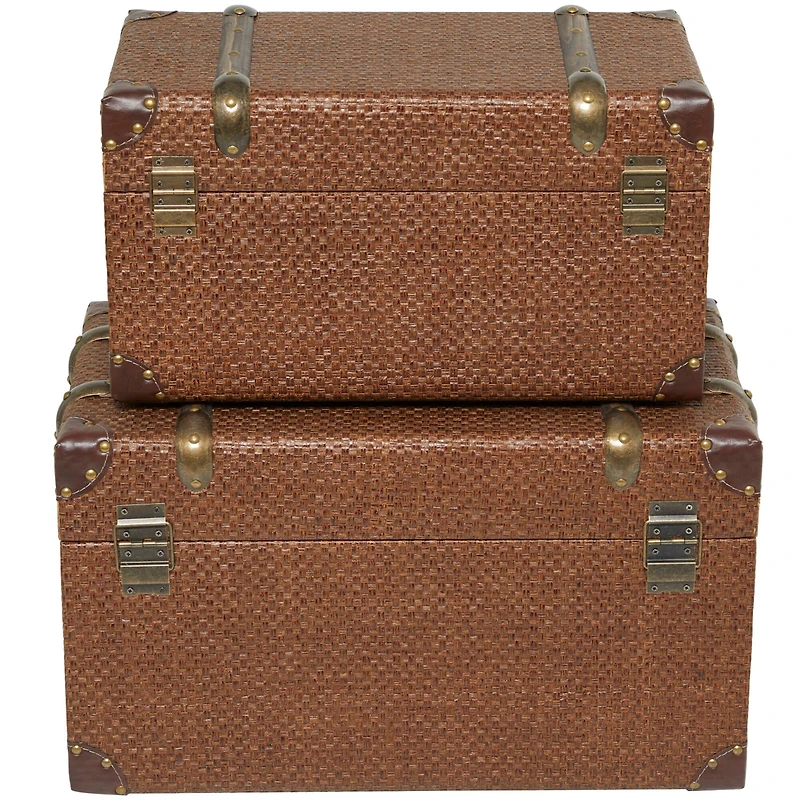 Brown Inspired Trunk with Latches & Leather Accent Set 