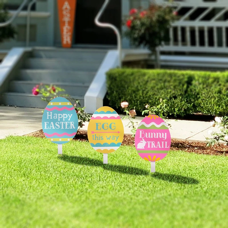 Glitzhome® 15" Wooden Easter Egg Yard Stake Set