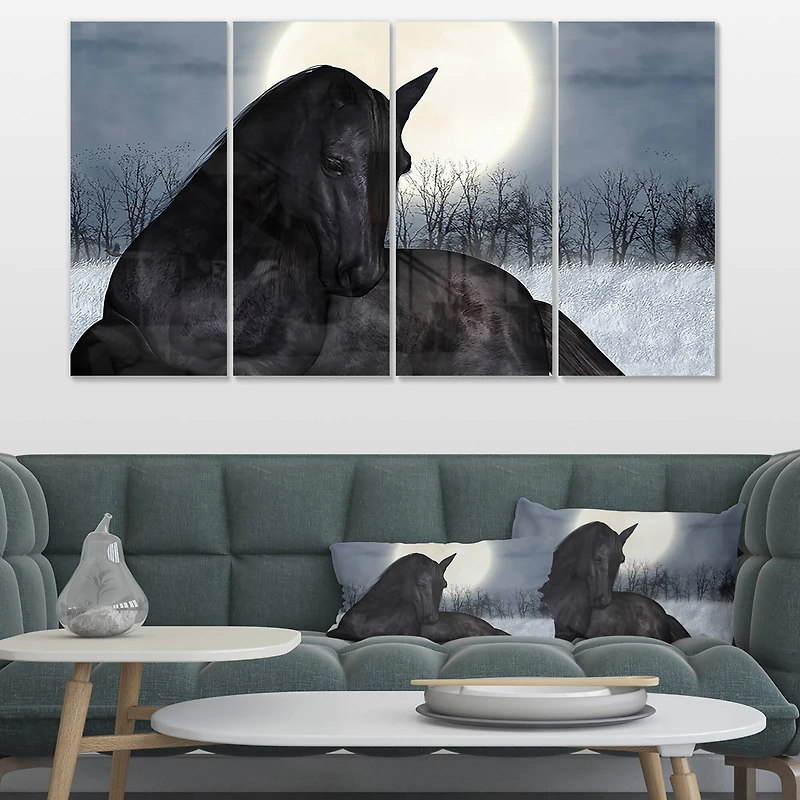 Designart - Black Horse in Moonlight
