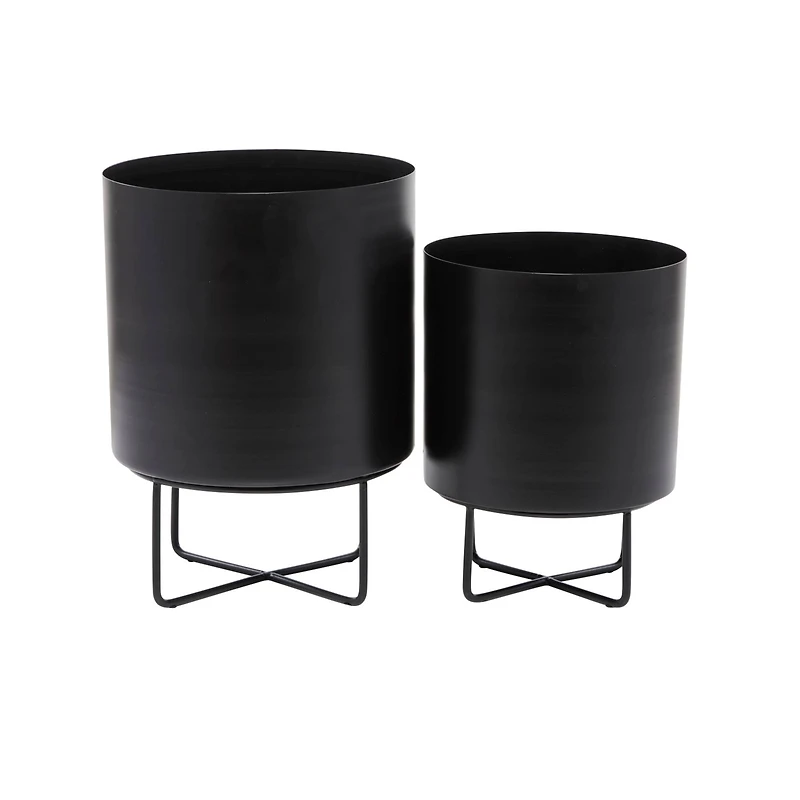 Black Modern Planter, Set of 2" 16", 13"