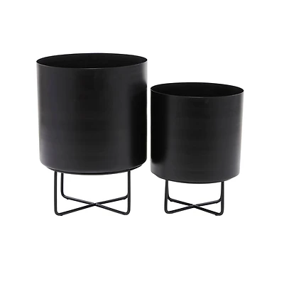 Black Modern Planter, Set of 2" 16", 13"