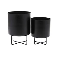 Black Modern Planter, Set of 2" 16", 13"