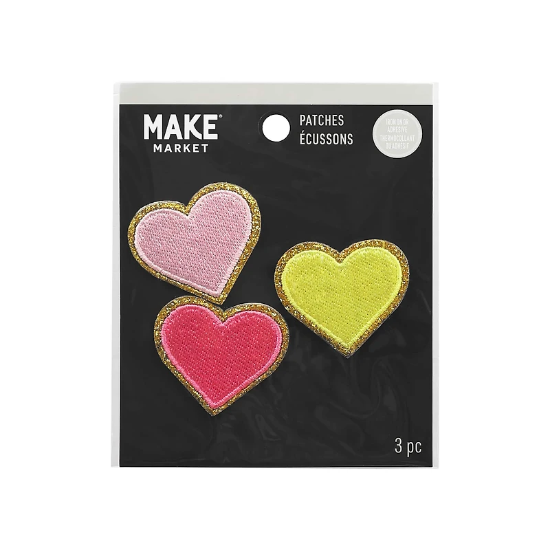 Glitter Heart Iron On Patches, 3ct. by Make Market®
