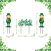 Glitzhome® 26" St. Patrick's Metal Leprechaun & Luck of the Irish Yard Stake Set