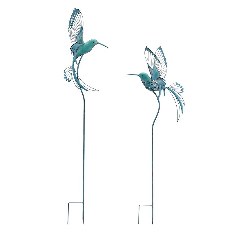 Metal Hummingbird Garden Stakes Set