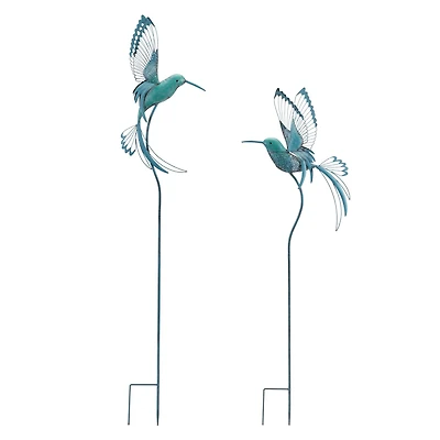 Metal Hummingbird Garden Stakes Set