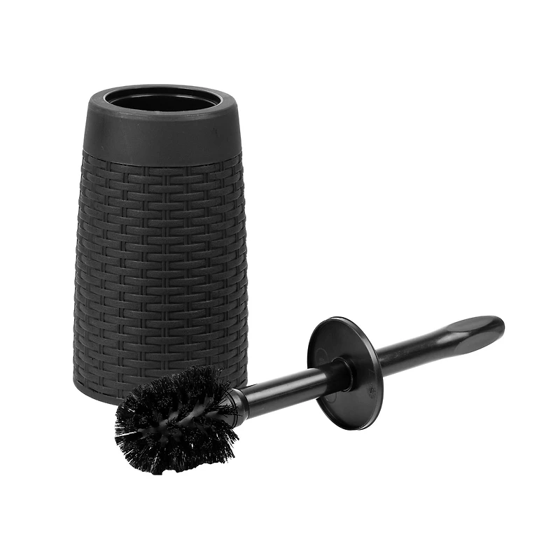 Mind Reader Wicker Style Round Wastepaper Basket & Toilet Brush Bathroom Set