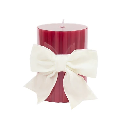 Red with White Bow Sparkling Cider Scented Pillar Candle by Ashland