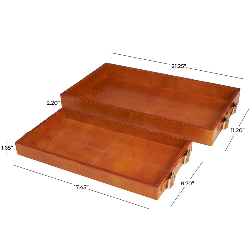 Leather Nesting Tray with Buckle Handles Décor Set