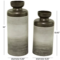 Bronze Metal Vase with Embossed Ribbing Set of 2 16", 13"