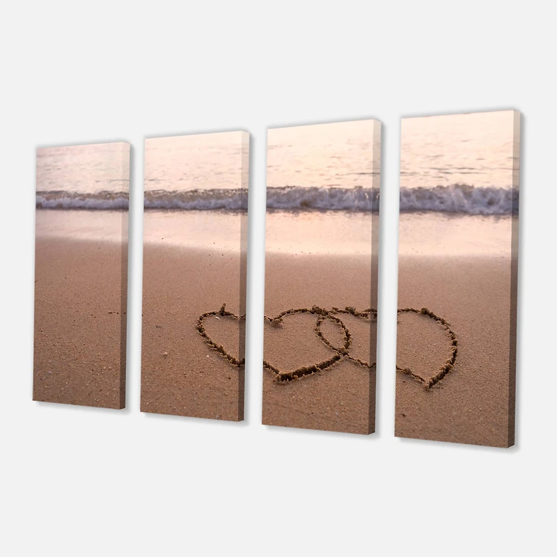 Designart - Two Hearts Drawn on the Beach
