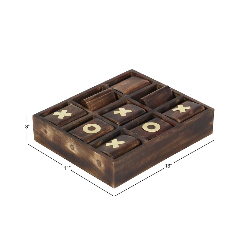 Dark Brown Mango Wood Tic-Tac-Toe Set