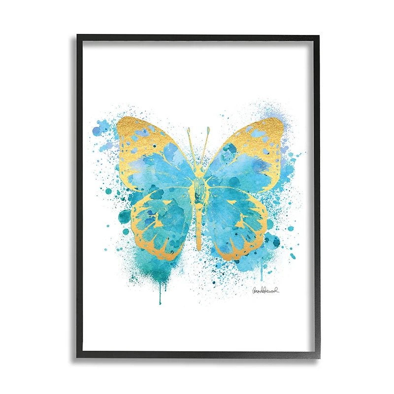 Stupell Industries Abstract Butterfly Turquoise Blue Paint Splatter in Frame Wall Art