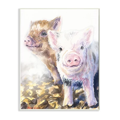 Stupell Industries Baby Piglets Smiling Adorable Farm Animals Wood Wall Plaque