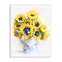 Stupell Industries Country Inspired Sunflower Bouquet Blue Pattern Vase Wall Plaque