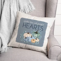 Gather Hearts Blue Mood Pumpkins Throw Pillow