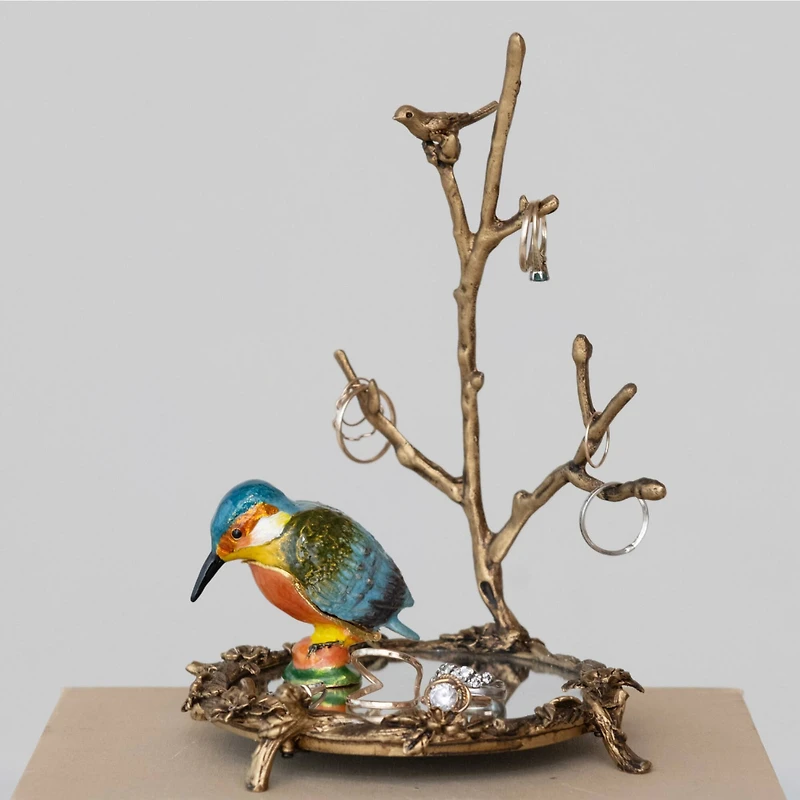 Hello Honey® 8.25" Gold Antique Pewter Jewelry Holder with Bird Detail