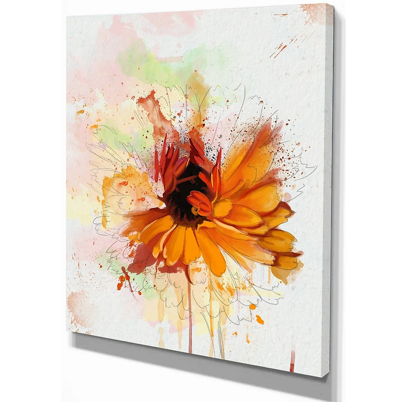 Designart - Sunflower Drawing with Paint Splashes