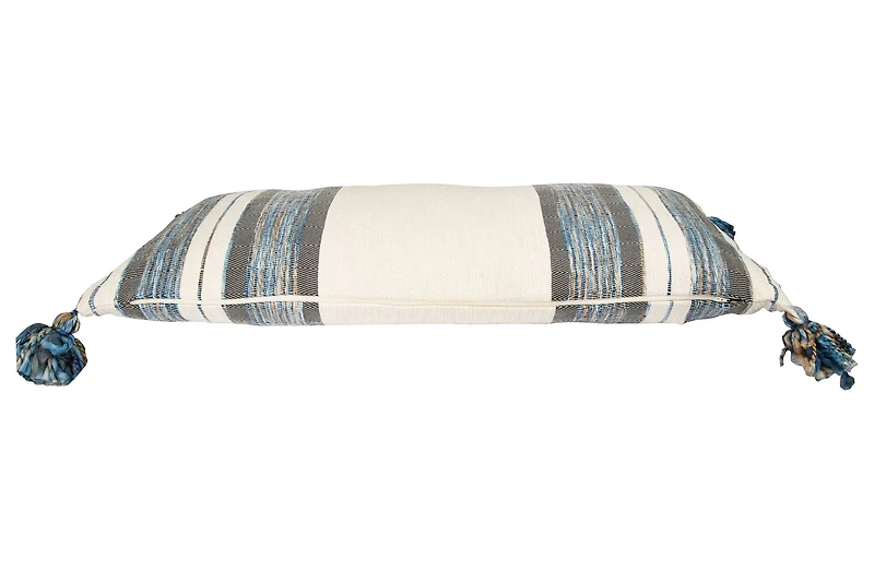 Hello Honey® Blue, Gray & Cream Striped Lumbar Pillow with Tassels
