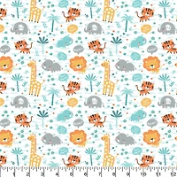 Eugene Textiles White Zoo Animals Flannel