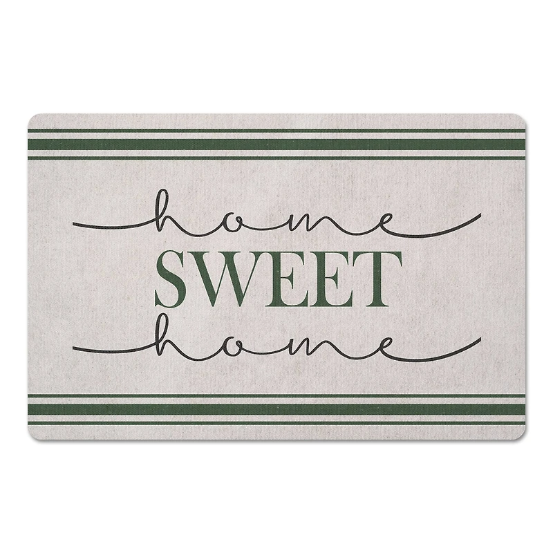White with Green Stripes Home Sweet Home Floor Mat